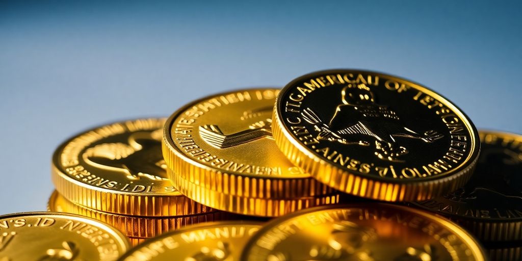 Pièces d'or américaines brillantes empilées