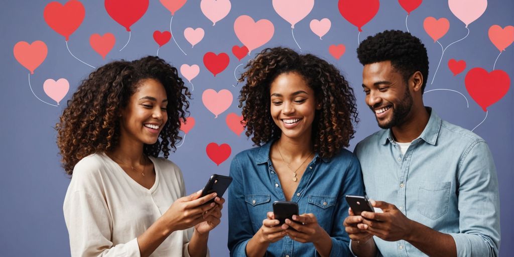 Couples connecting via dating app