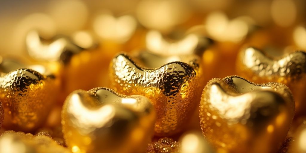 Image de pièces d'or dentaire brillantes.