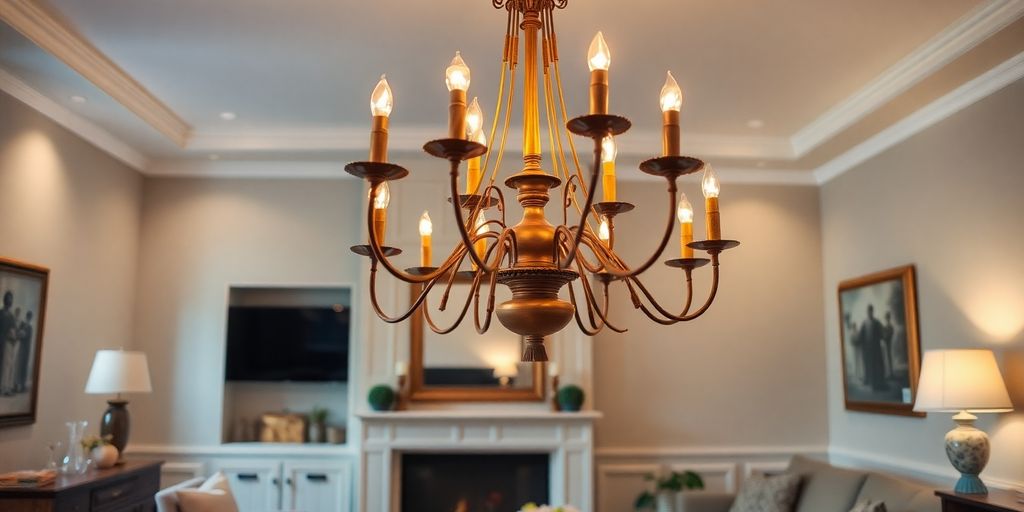 Elegant chandelier illuminating a stylish room.