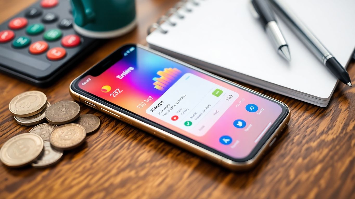 Imagem de um smartphone com app financeiro colorido.