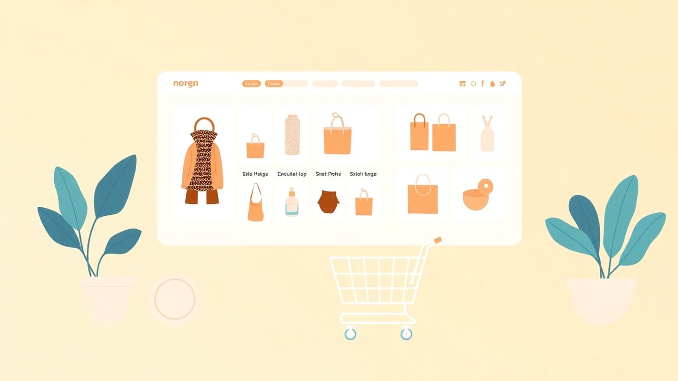Illustrasjon av en norsk nettbutikk med produkter.