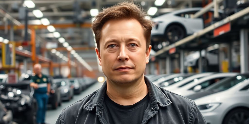 Elon Musk in Tesla factory.