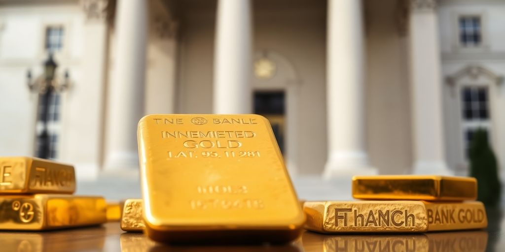Lingot d'or sur fond de banque.