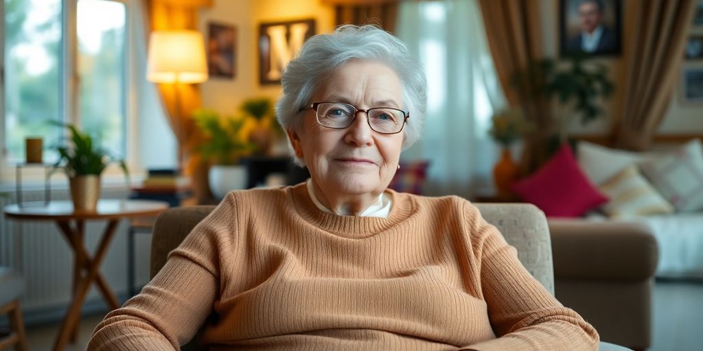Idoso em um lar de idosos, ambiente acolhedor.