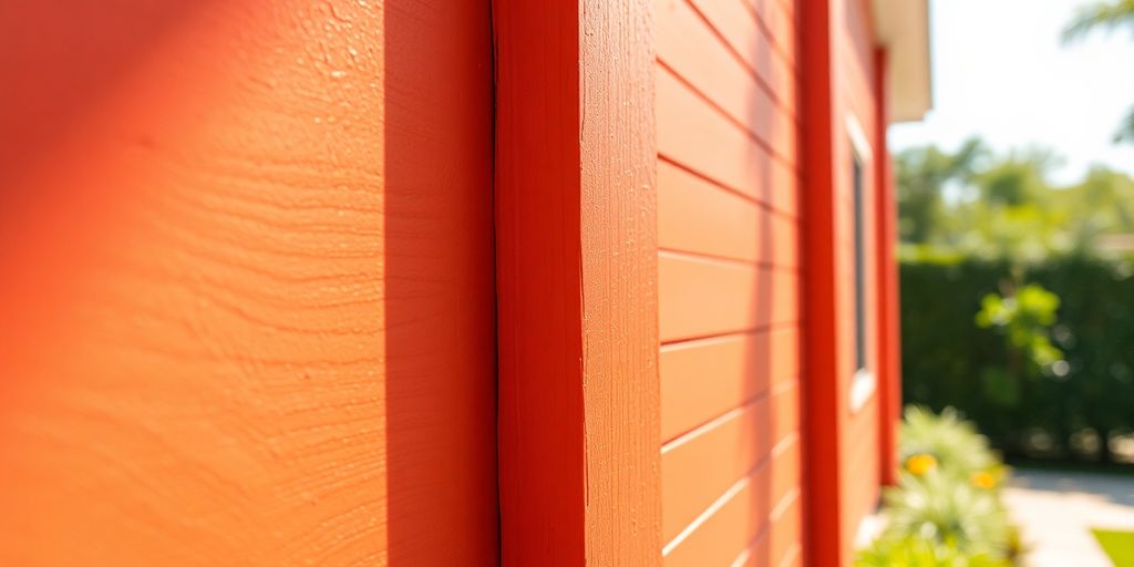 Freshly painted house exterior, vibrant color, sunny day.