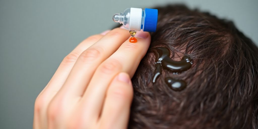 Man applying minoxidil to his scalp.