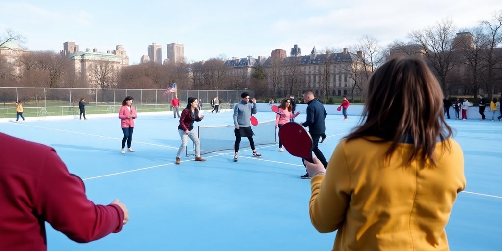People playing pickleball at Wollman Rink.
