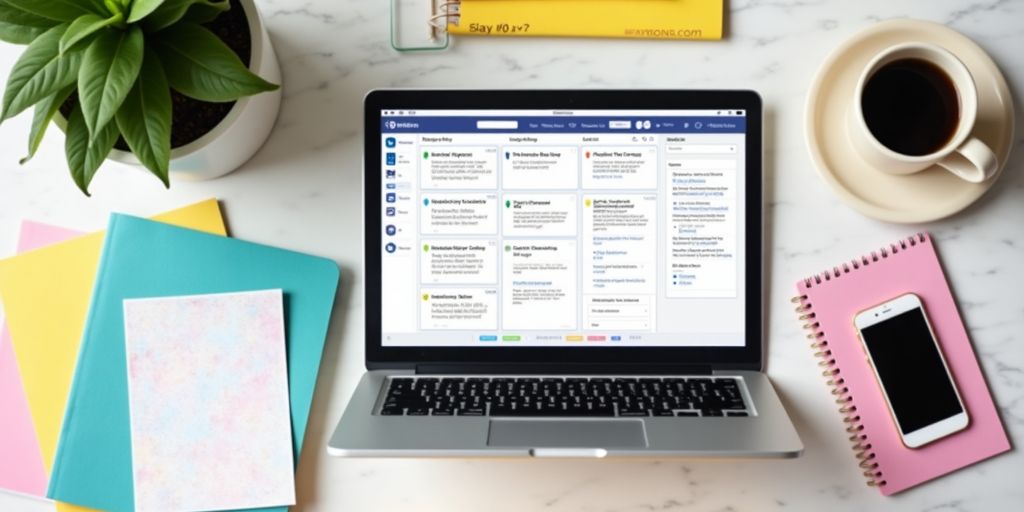 Photo of a workspace with Notion and stationery.