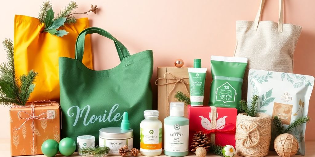 Eco-friendly Christmas gifts in natural packaging.