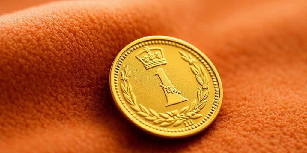 Monnaie Napoléon en or sur fond de velours.