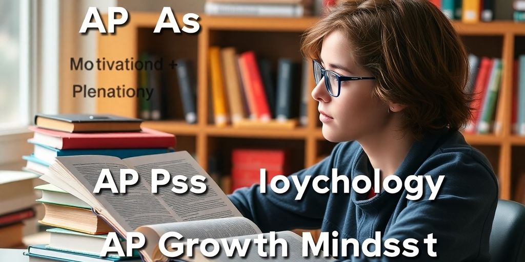 Student studying psychology with books and notes.