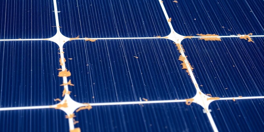 Close-up of a worn solar panel surface.