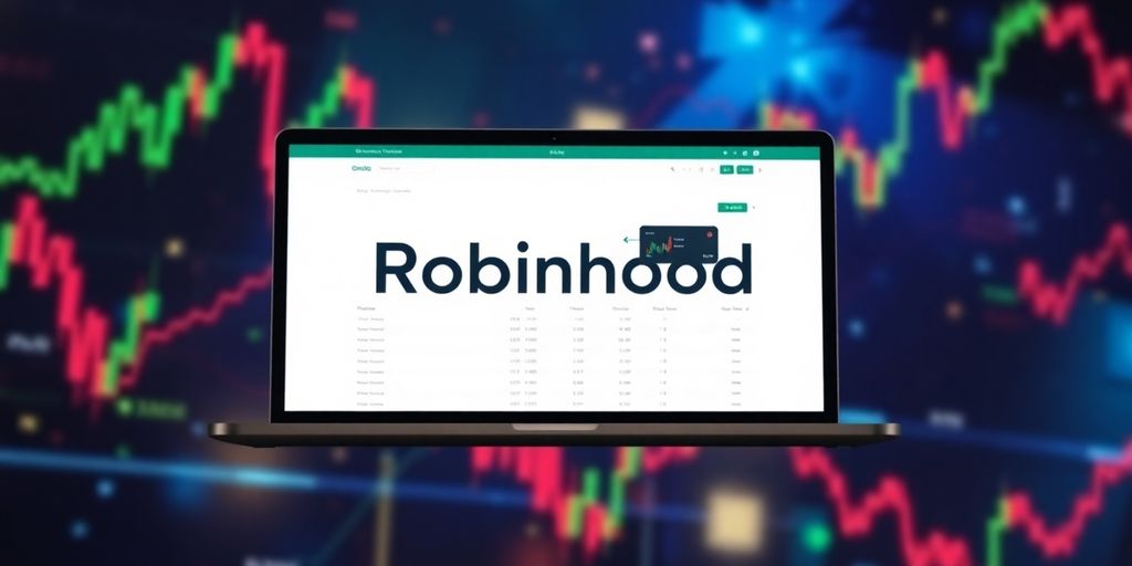 Robinhood trading platform interface with a vibrant stock market backdrop.