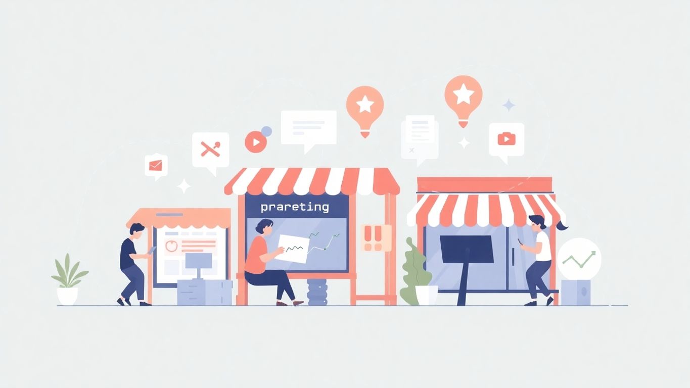 Illustrasjon av små bedrifter og digital markedsføring