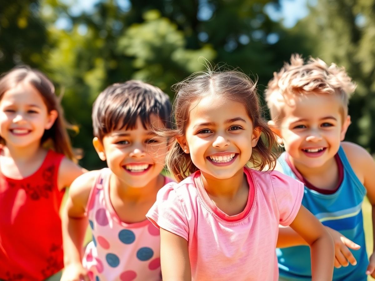 Copii sănătoși jucându-se în aer liber.