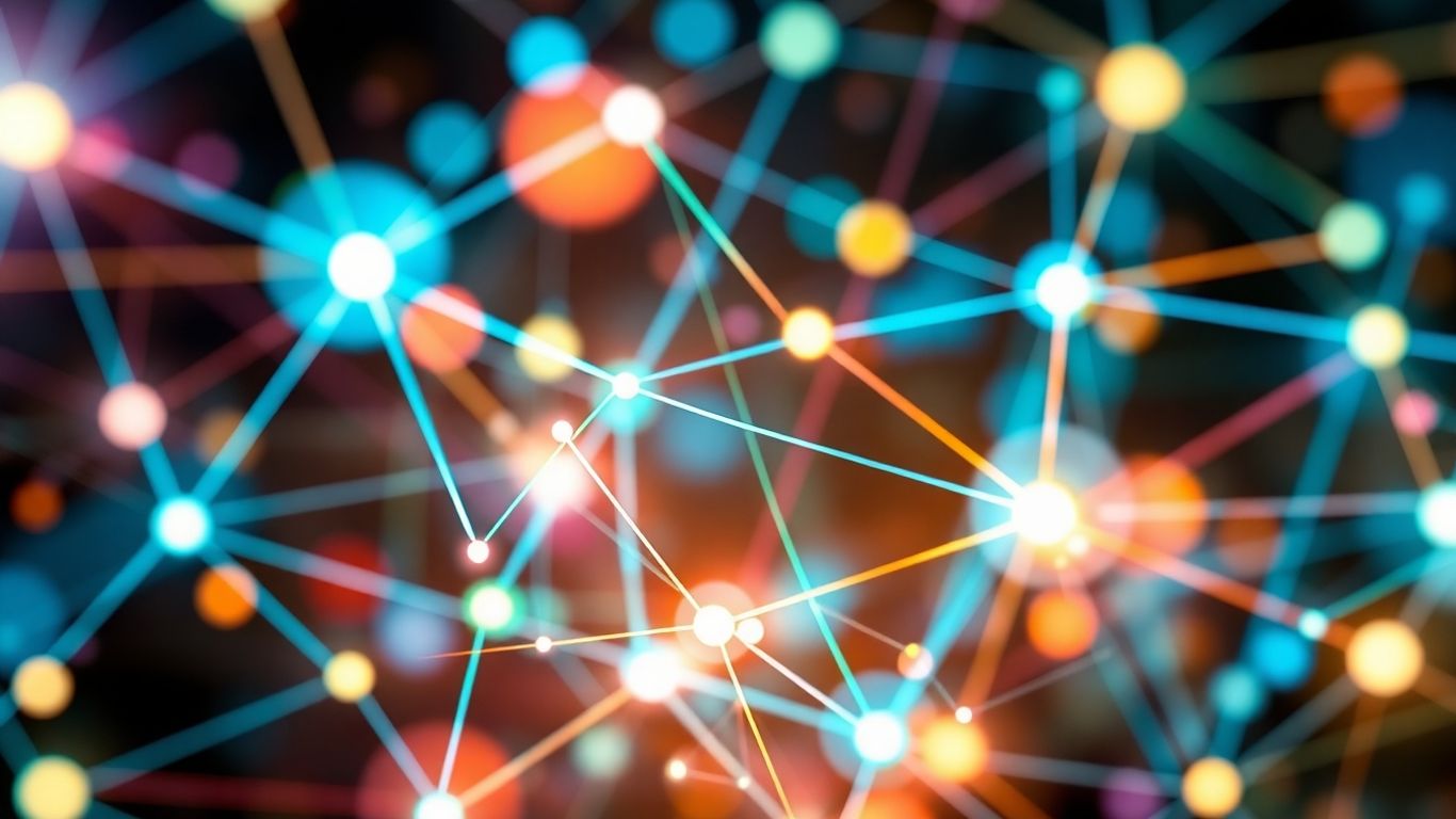 Interconnected nodes and pathways forming a complex network.