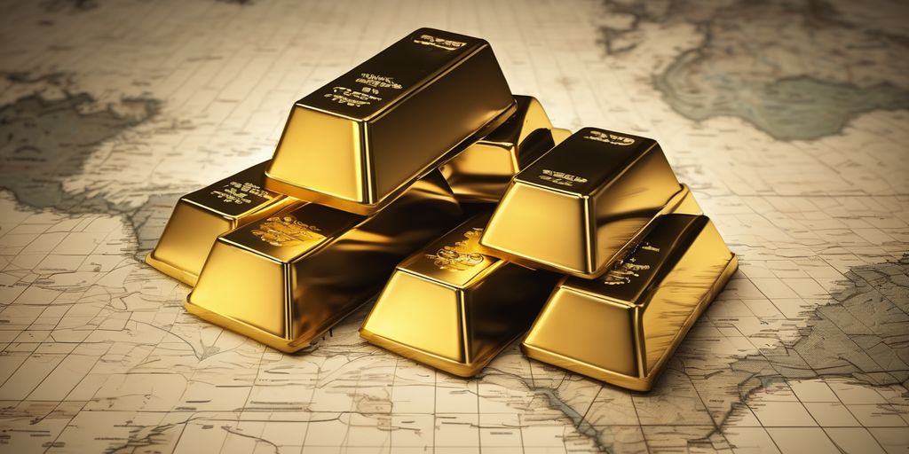 gold bars with world map background