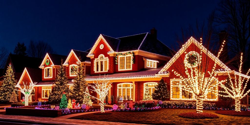Chesterfield homes adorned with bright, professional Christmas lights.