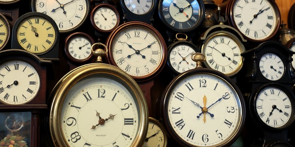 Vintage clocks in various styles and designs.