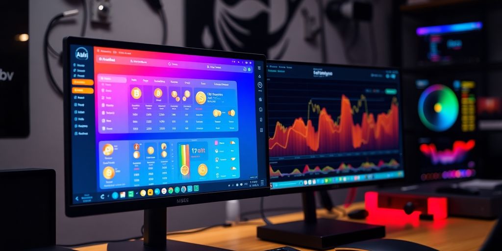 Computer screen showing cryptocurrency mining dashboard.