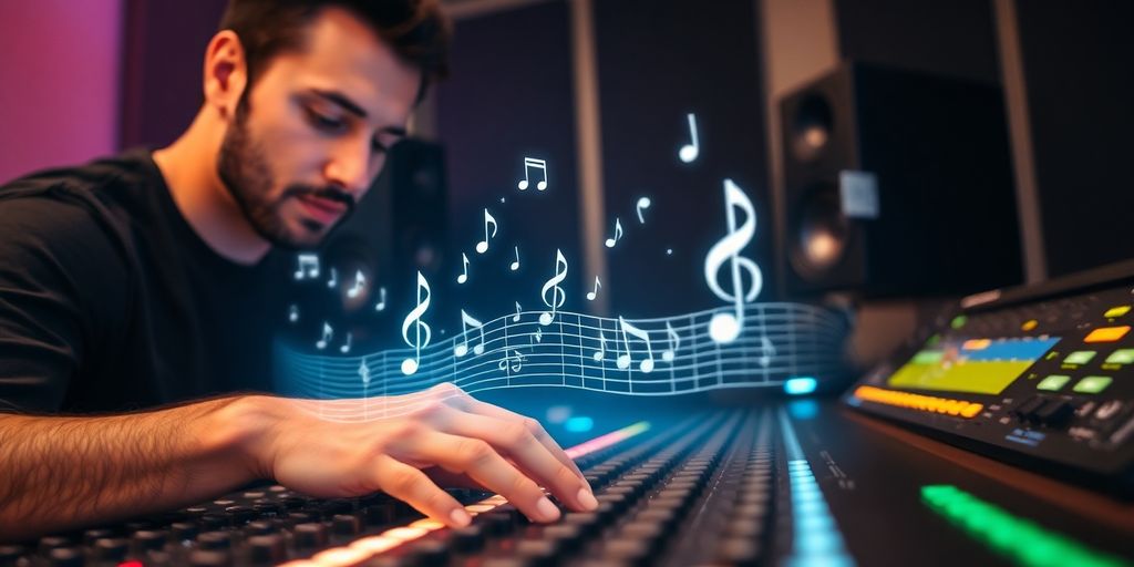 Music producer working with AI tools.