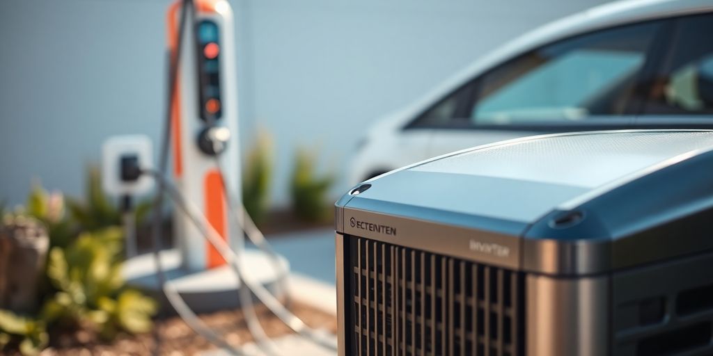 Inverter connecting to electric vehicle charger.
