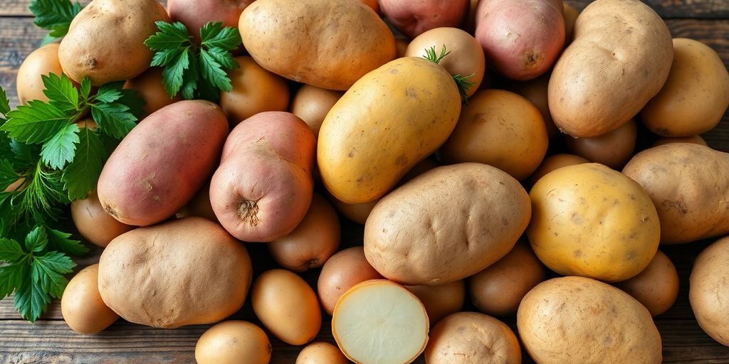 Vers biologisch aardappelen op een houten tafel.