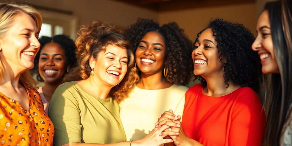 Frauen jubeln und halten sich an den Händen.