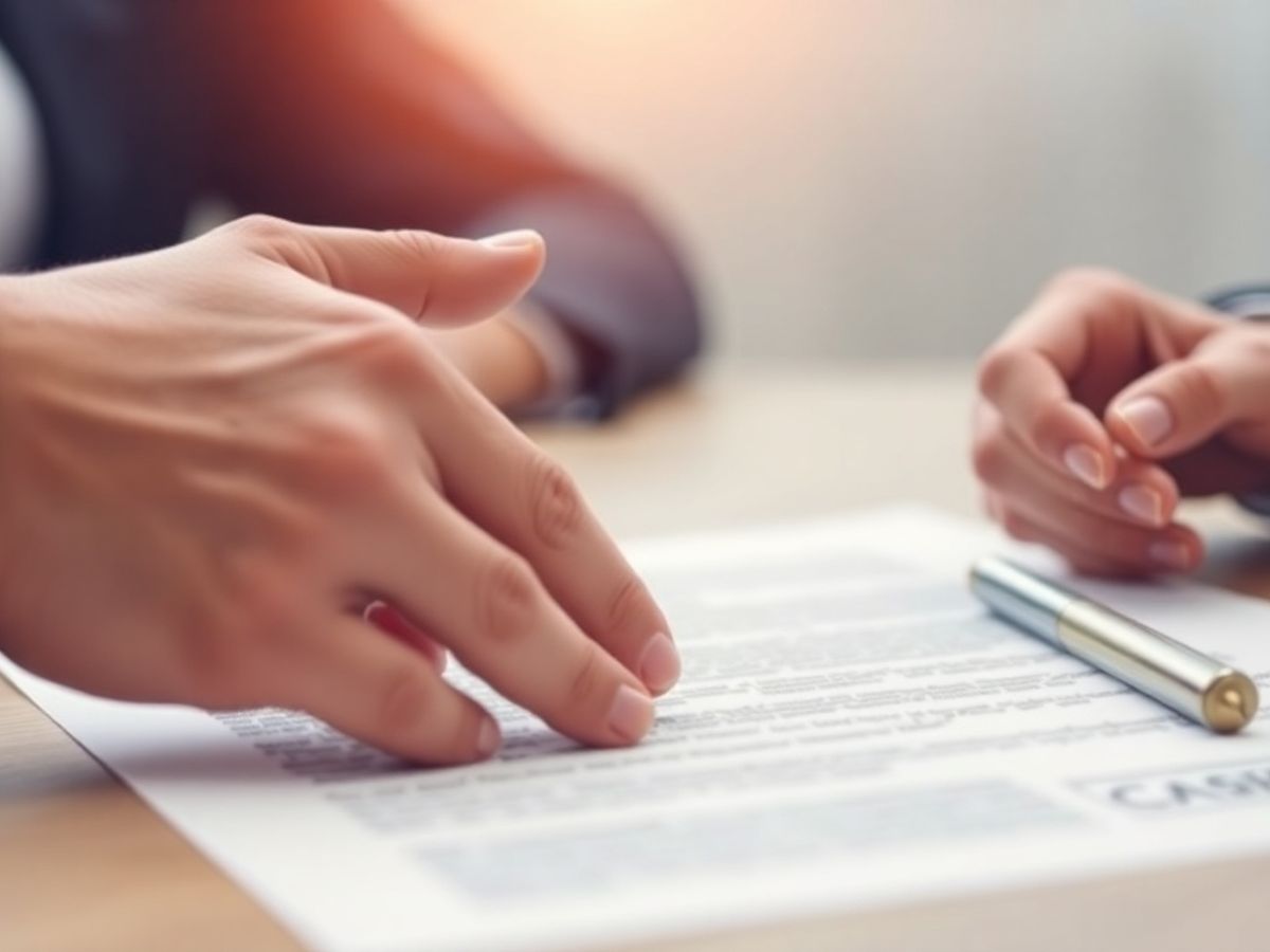 Două mâini care se strâng peste un contract.