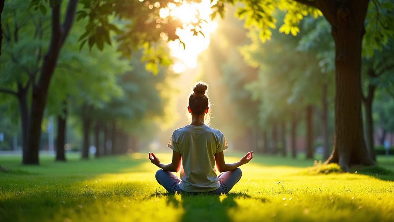 Person meditating in a green park
