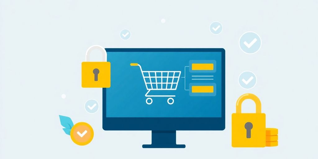 E-commerce checkout scene with security elements.