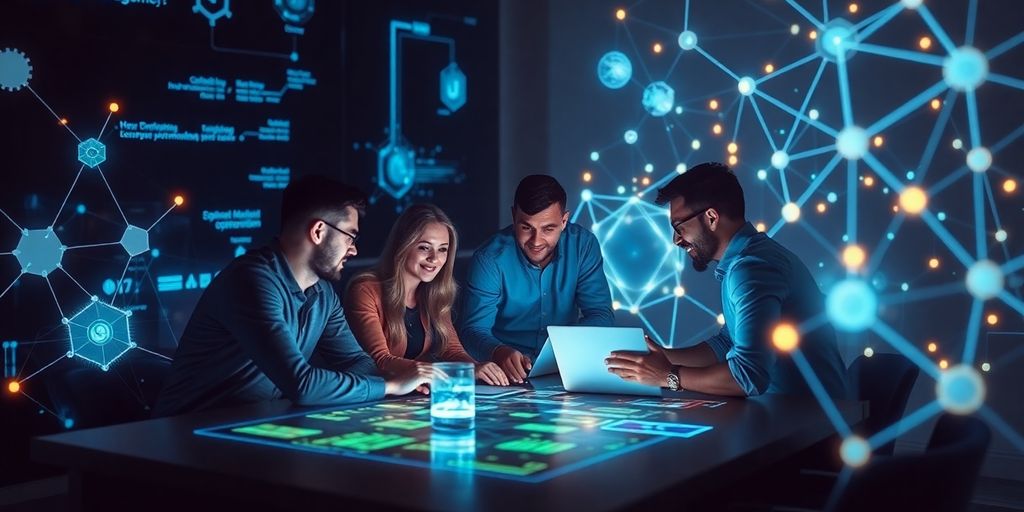 Profesionální tým pracující na složitém softwarovém projektu.