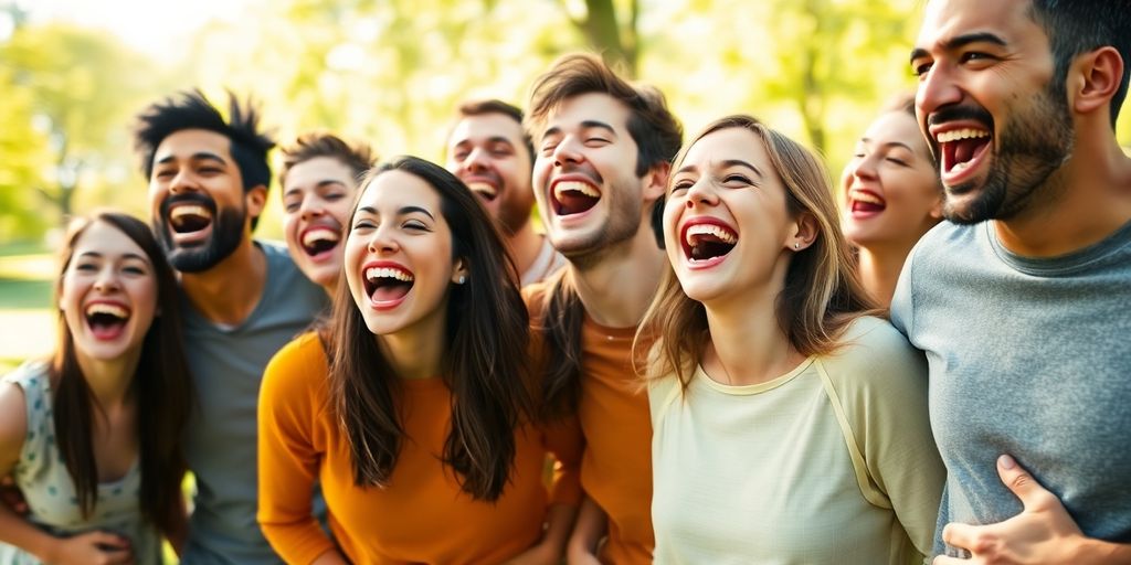 Blije mensen lachen samen in de natuur