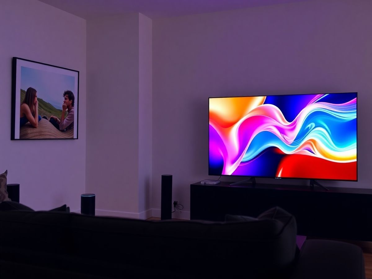 Familie relaxată în fața unui televizor inteligent mare.