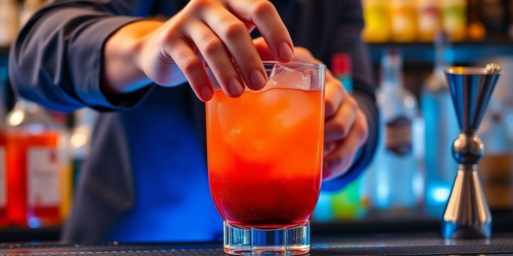 Bartender crafting a drink with tools