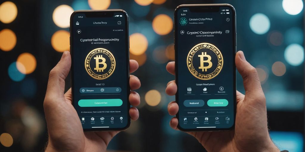Smartphone displaying crypto icons and referral code