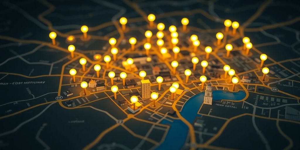 A map pinpointing various store fronts.
