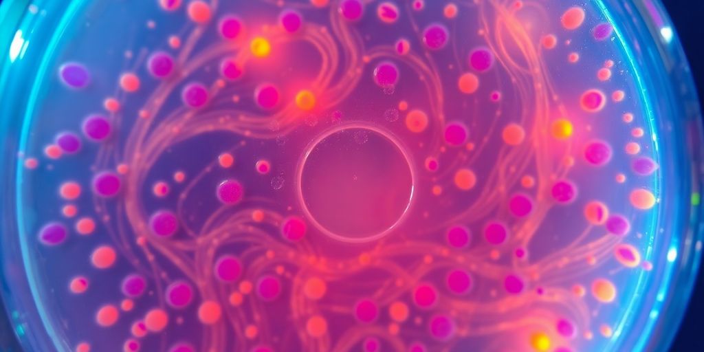 Glowing petri dish, bacteria