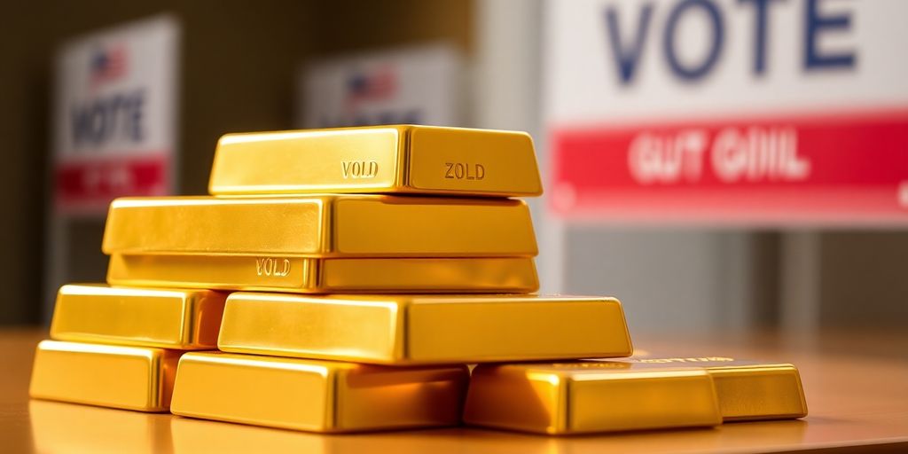 Barres d'or brillantes avec un fond flou de vote.