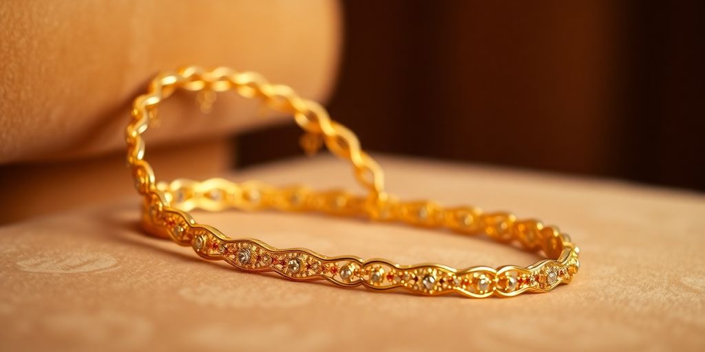 Bracelet en or 18 carats sur fond en velours.