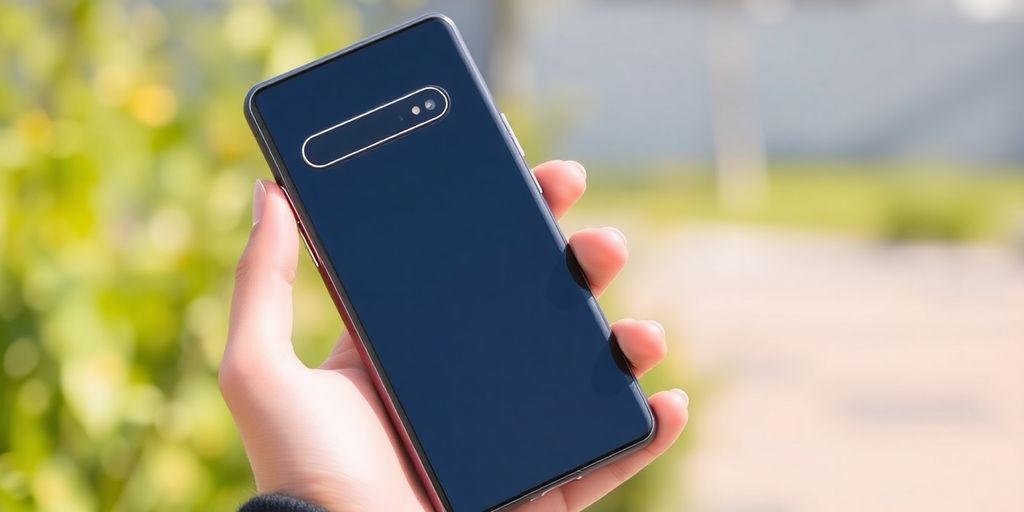 Sleek S10+ phone with stylish case, outdoors.