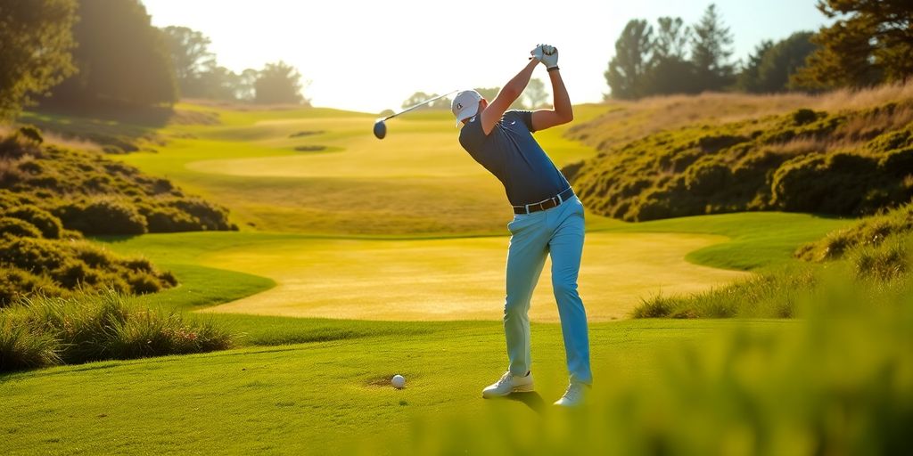 Zach Johnson in mid-swing on the golf course.