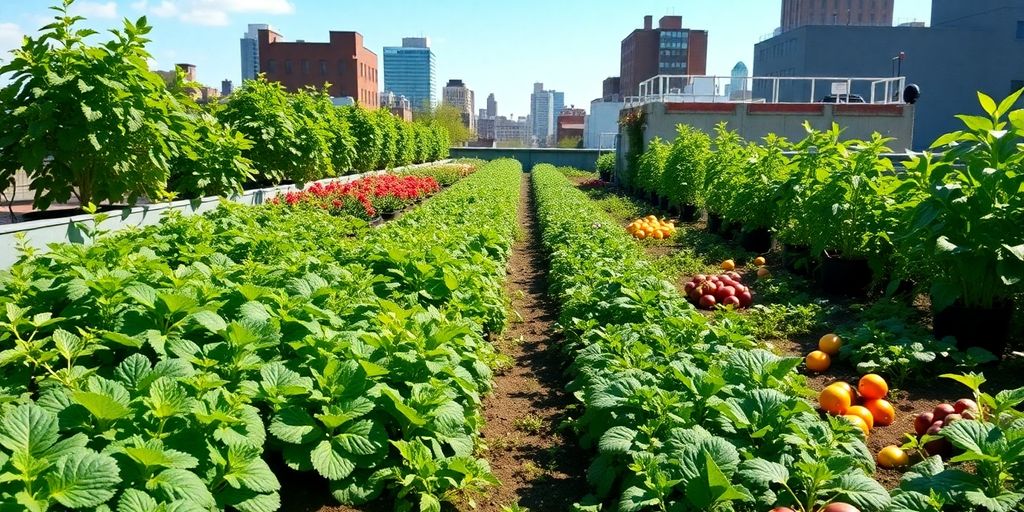 Lush vegetable garden flourishing on a rooftop.