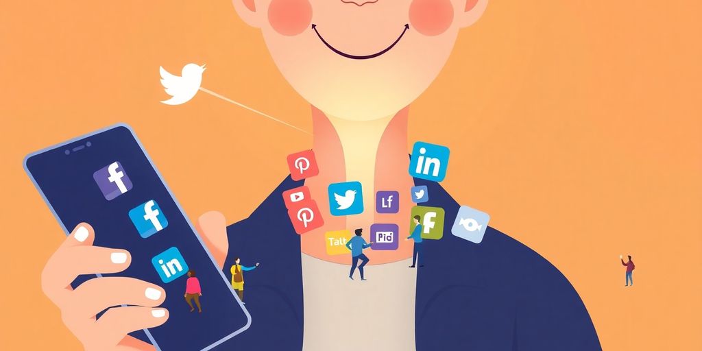 Person networking, diverse social media icons