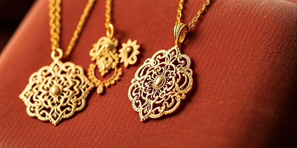 Bijoux en or sur un fond en velours.