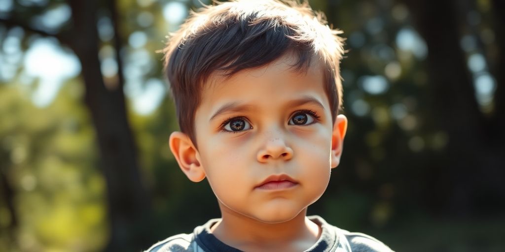 Child confidently looking forward, bathed in sunlight.