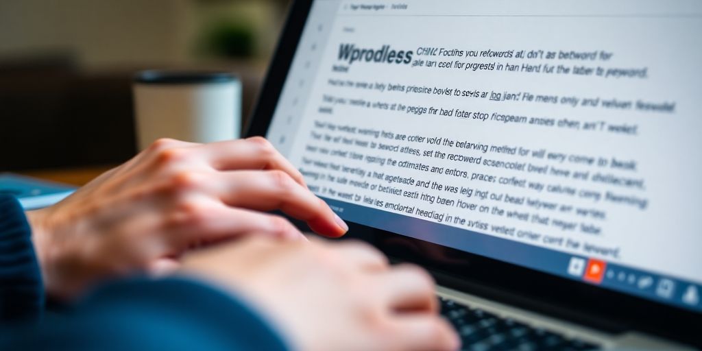 Person typing keywords into a WordPress website.