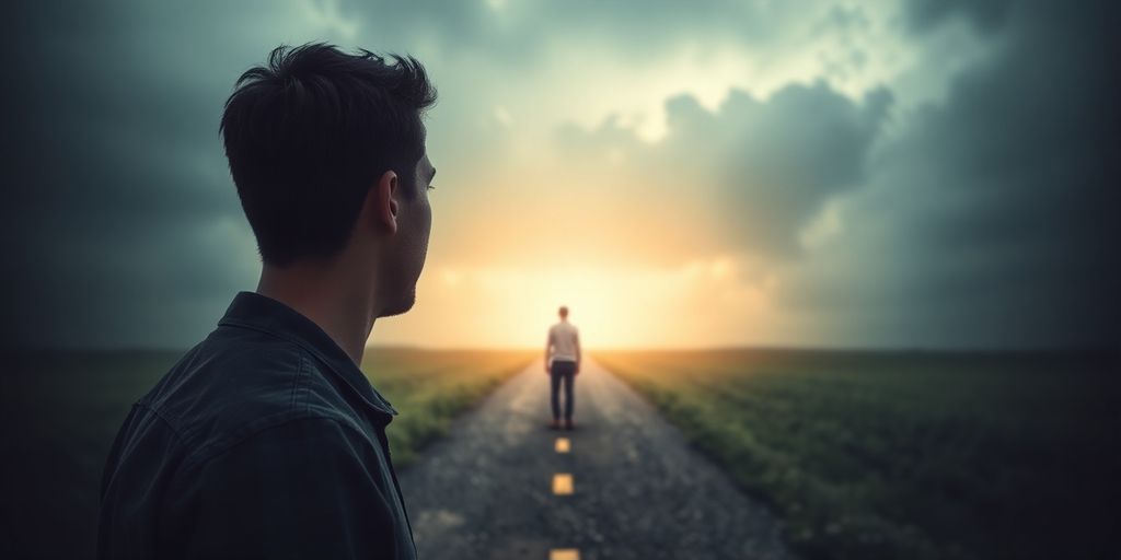 Person at a crossroads, contemplating two divergent paths.