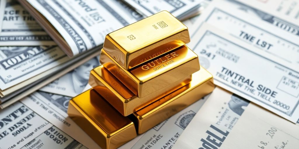 Des barres d'or et des obligations en arrière-plan.